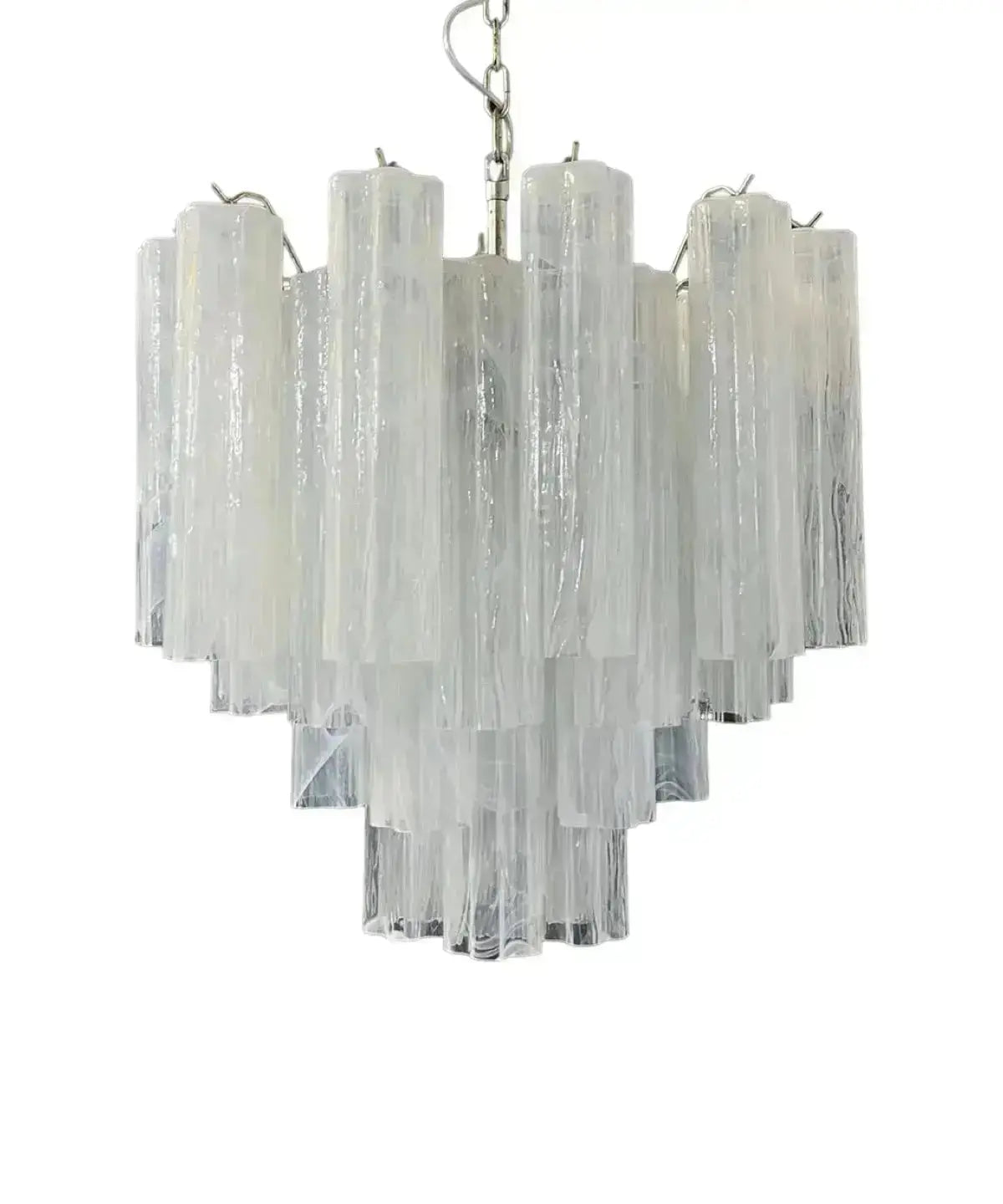 Murano Lysekrone 36 Glassrør Hvit Alabaster Murano Studio