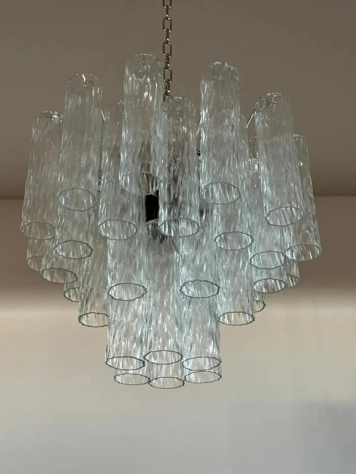 Murano Lysekrone 36 Glassrør Ice Klart Glass Murano Studio