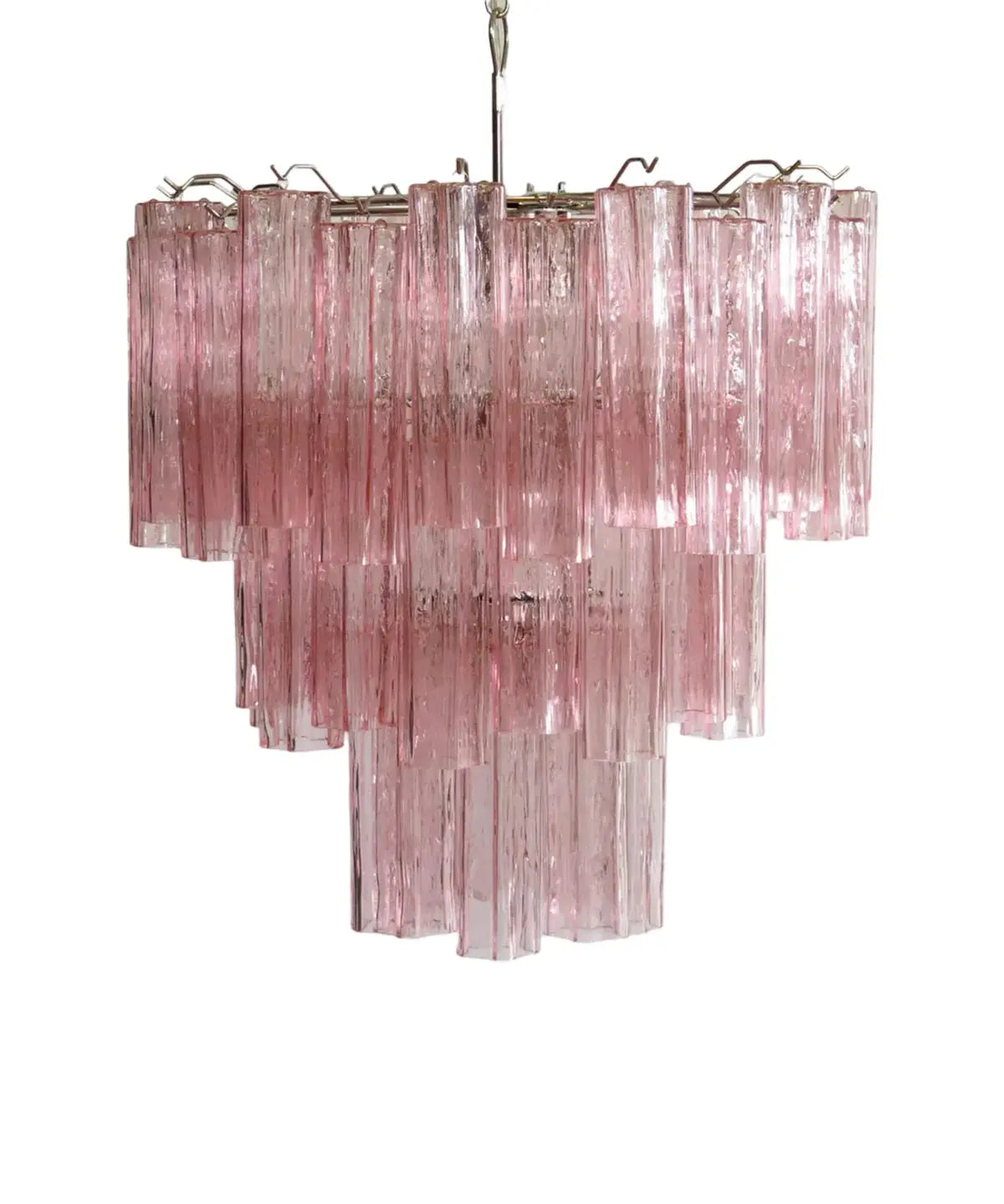 Murano Lysekrone 48 Glassrør - Rosa/Gull matt ramme Murano Studio