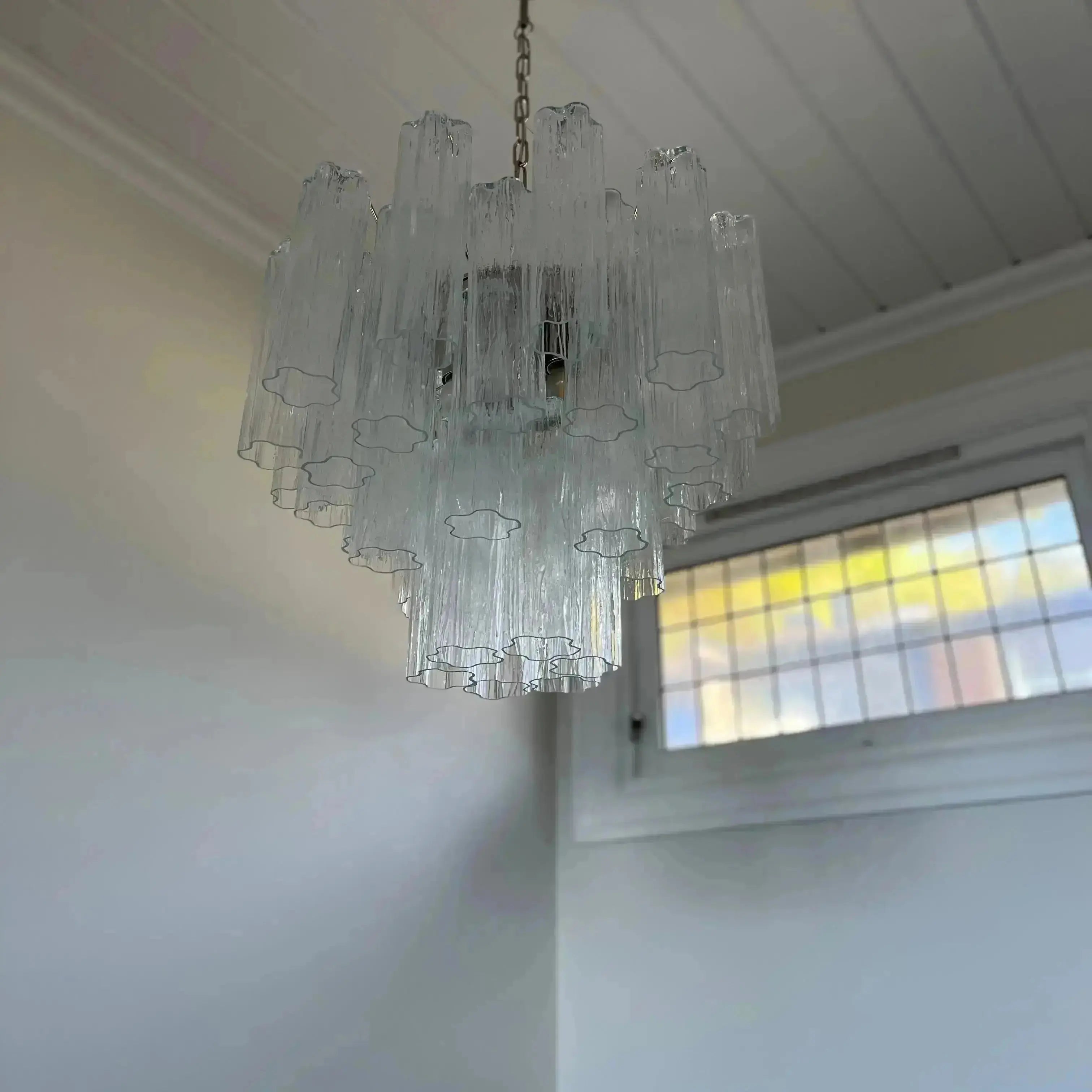 Murano Lysekrone 36 Glassrør Hvit Alabaster Murano Studio