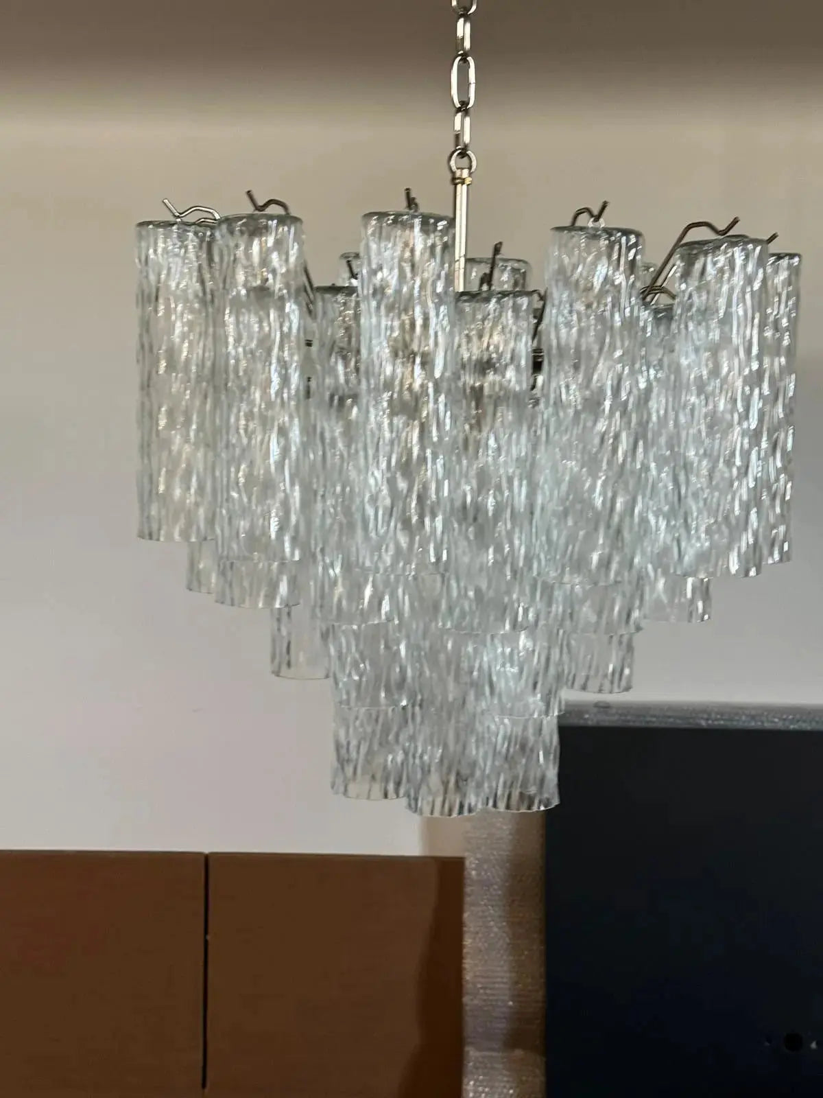 Murano Lysekrone 36 Glassrør Ice Klart Glass Murano Studio